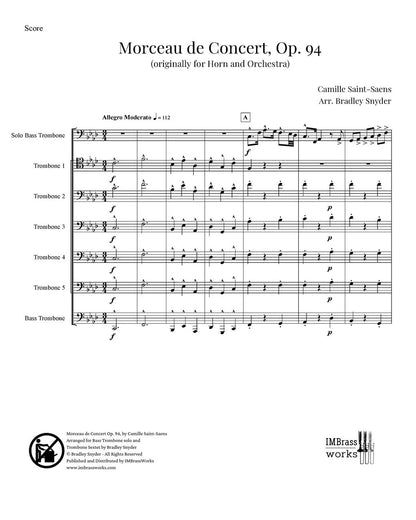 Saint-Saëns arr. Snyder: Morceau de Concert for Bass Trombone Solo and Trombone Sextet