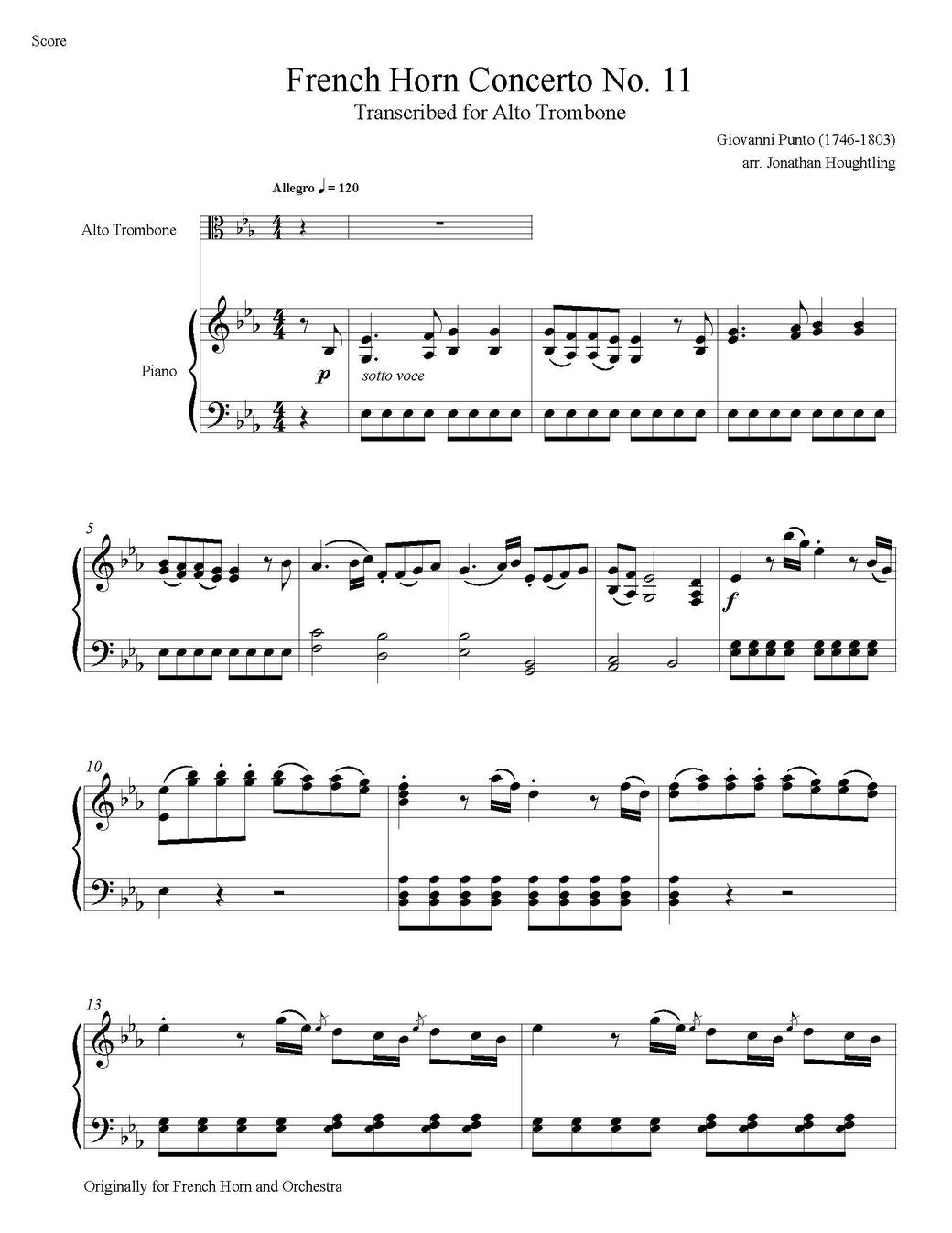 Giovanni Punto arr. Houghtling: French Horn Concerto no. 11 trans. for Alto Trombone