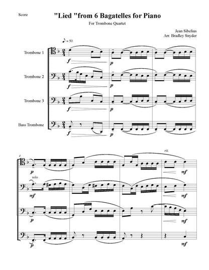 Sibelius arr. Snyder: Lied for Trombone Quartet