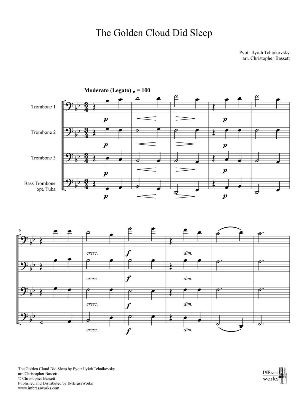 Tchaikovsky arr. Bassett: The Golden Clouds Did Sleep for Trombone Quartet