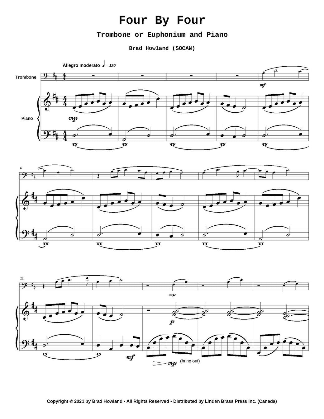 Brad Howland: Four by Four for Trombone or Euphonium and Piano