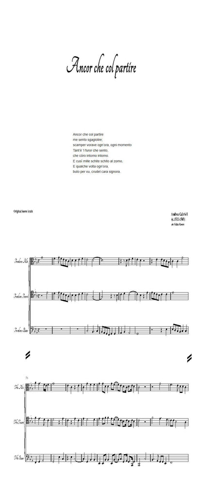 Andrea Gabrieli arr. Fabio Rovere: Ancor che col partire for Trombone Trio