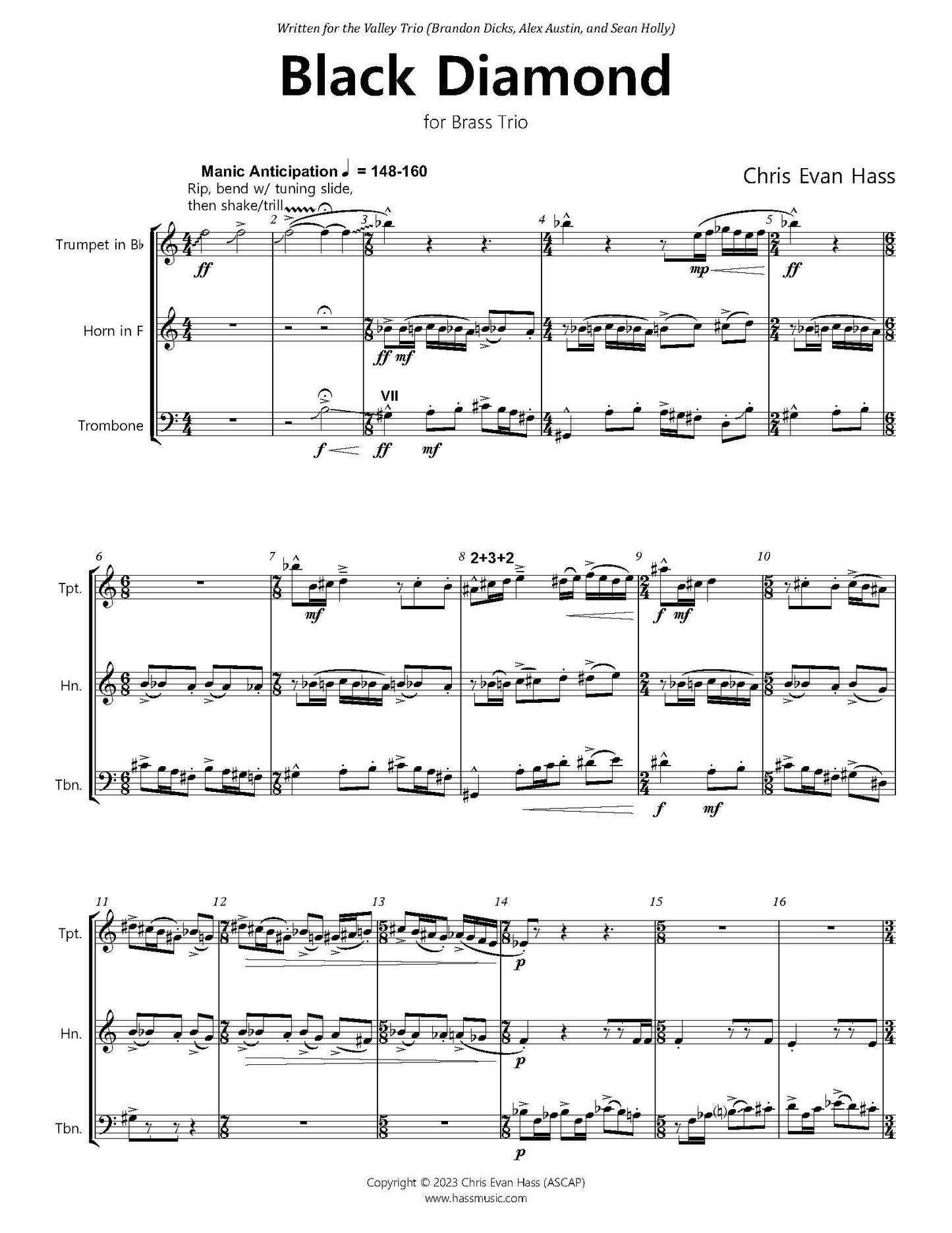 Chris Evan Hass: Black Diamond for Brass Trio