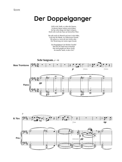 Franz Schubert arr. Fabio Rovere: Der Doppelganger for Bass Trombone and Piano
