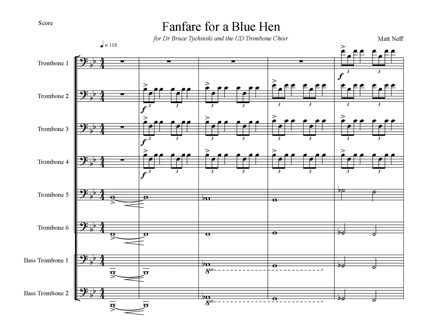 Matthew Neff: Fanfare for a Blue Hen for Trombone Octet