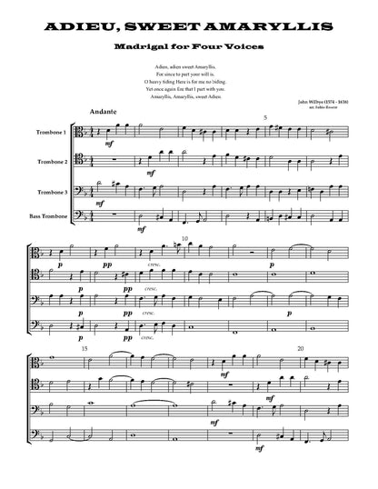 John Wilbye arr. Fabio Rovere: Adieu, Sweet Amaryllis John Wilbye arr. Fabio Rovere for Trombone Quartet