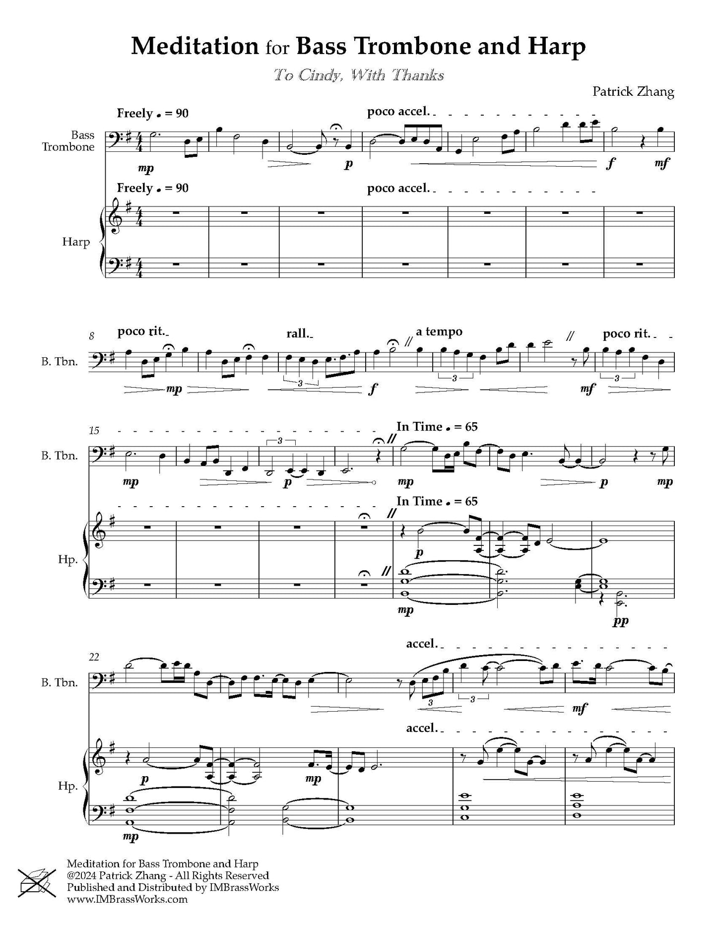 Pengqiu Zhang: Meditation for Bass Trombone and Harp