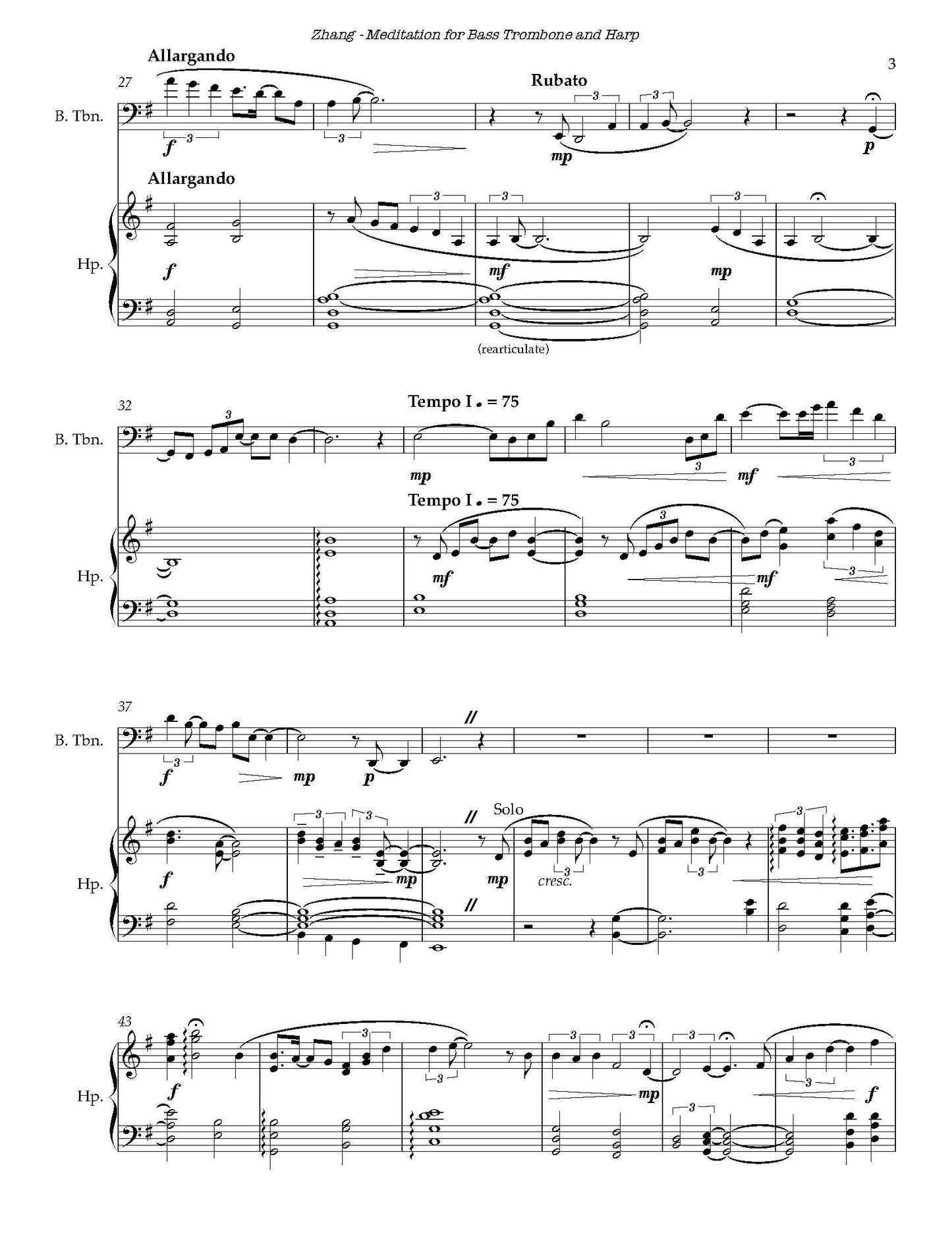 Pengqiu Zhang: Meditation for Bass Trombone and Harp
