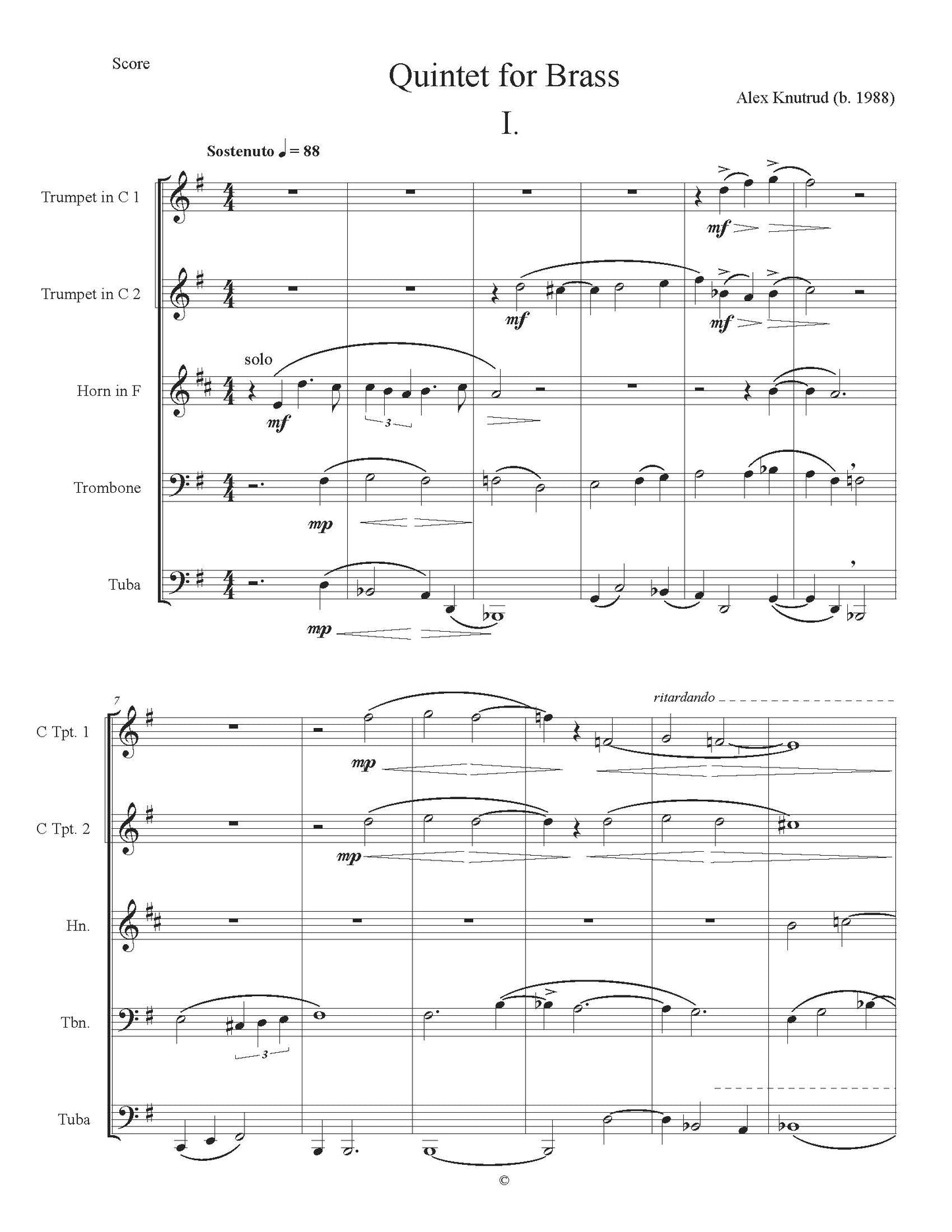 Knutrud: Quintet for Brass