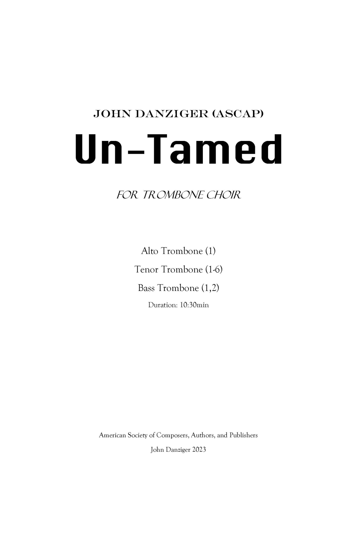 Danziger: Un-tamed for Trombone Choir (PDF)