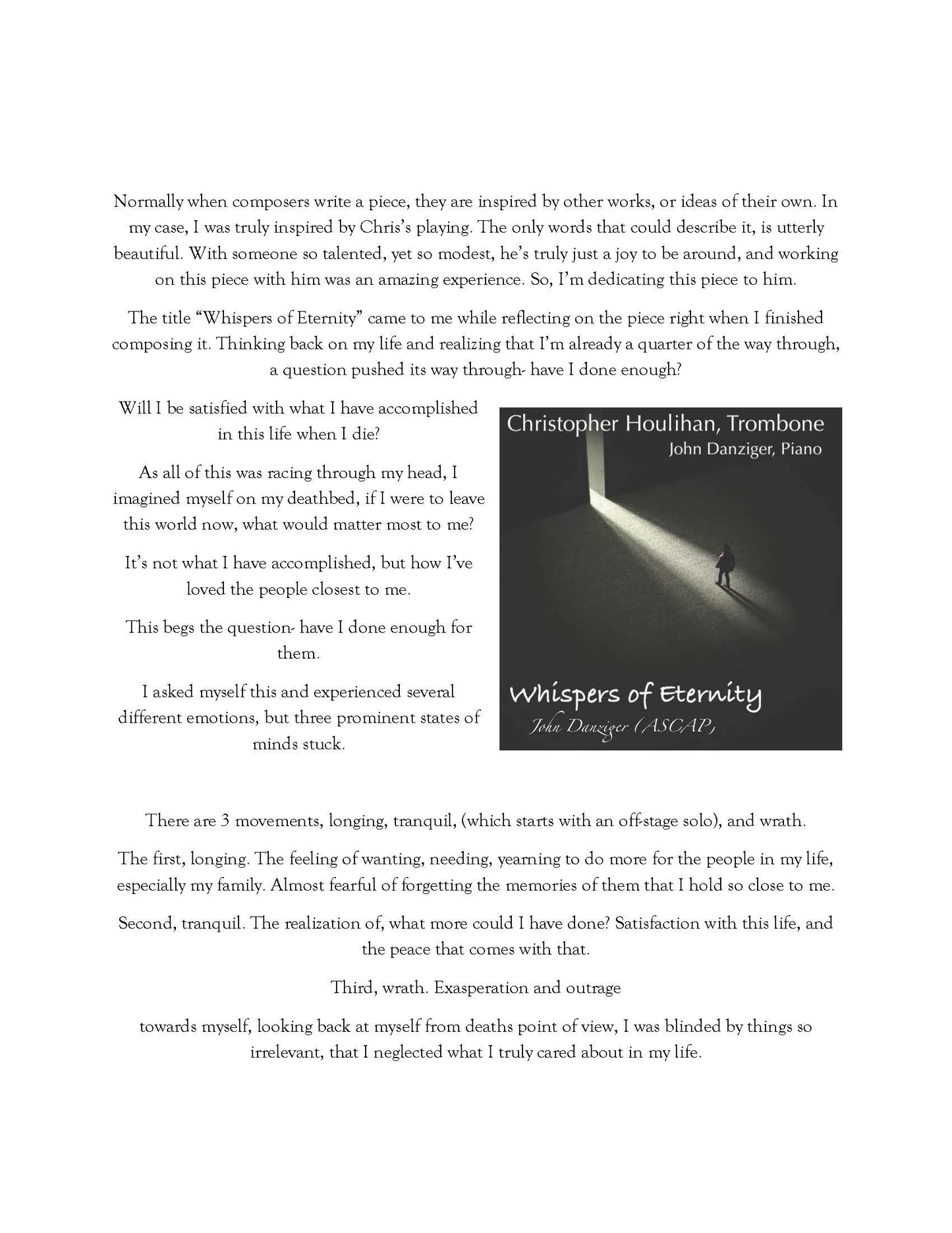 Danziger: Whispers of Eternity for Tenor Trombone and Piano