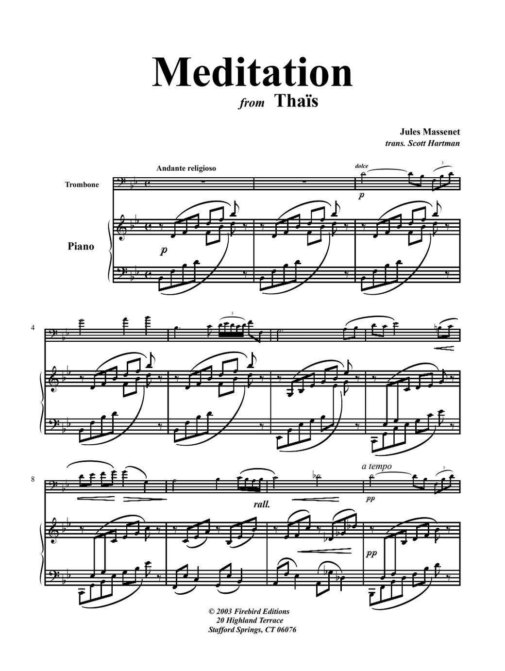 Massenet arr. Hartman: Meditation from Thais for Tenor Trombone and Piano