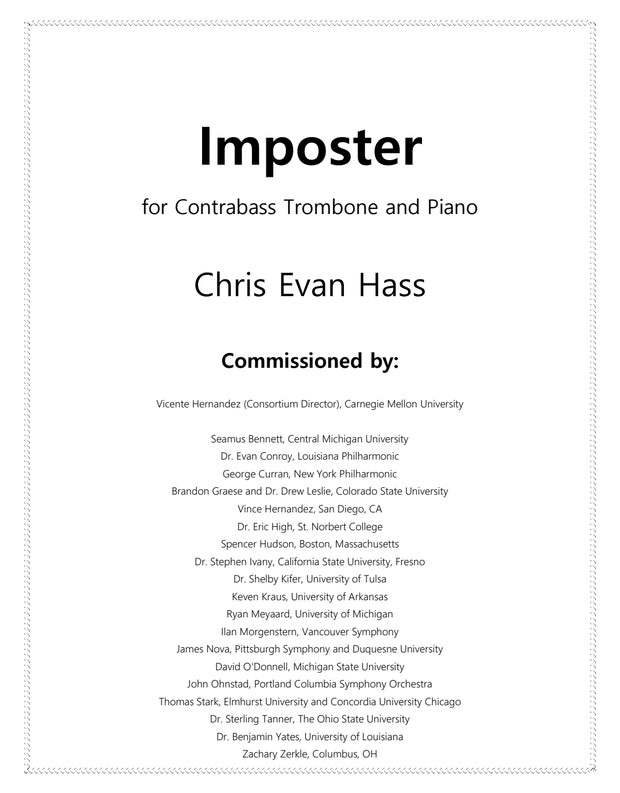 Chris Evan Hass: Imposter for Contrabass Trombone and Piano