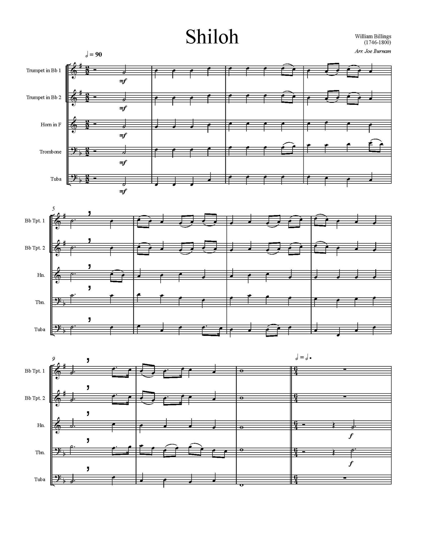 Billings arr. Burnam: Shiloh for Brass Quintet