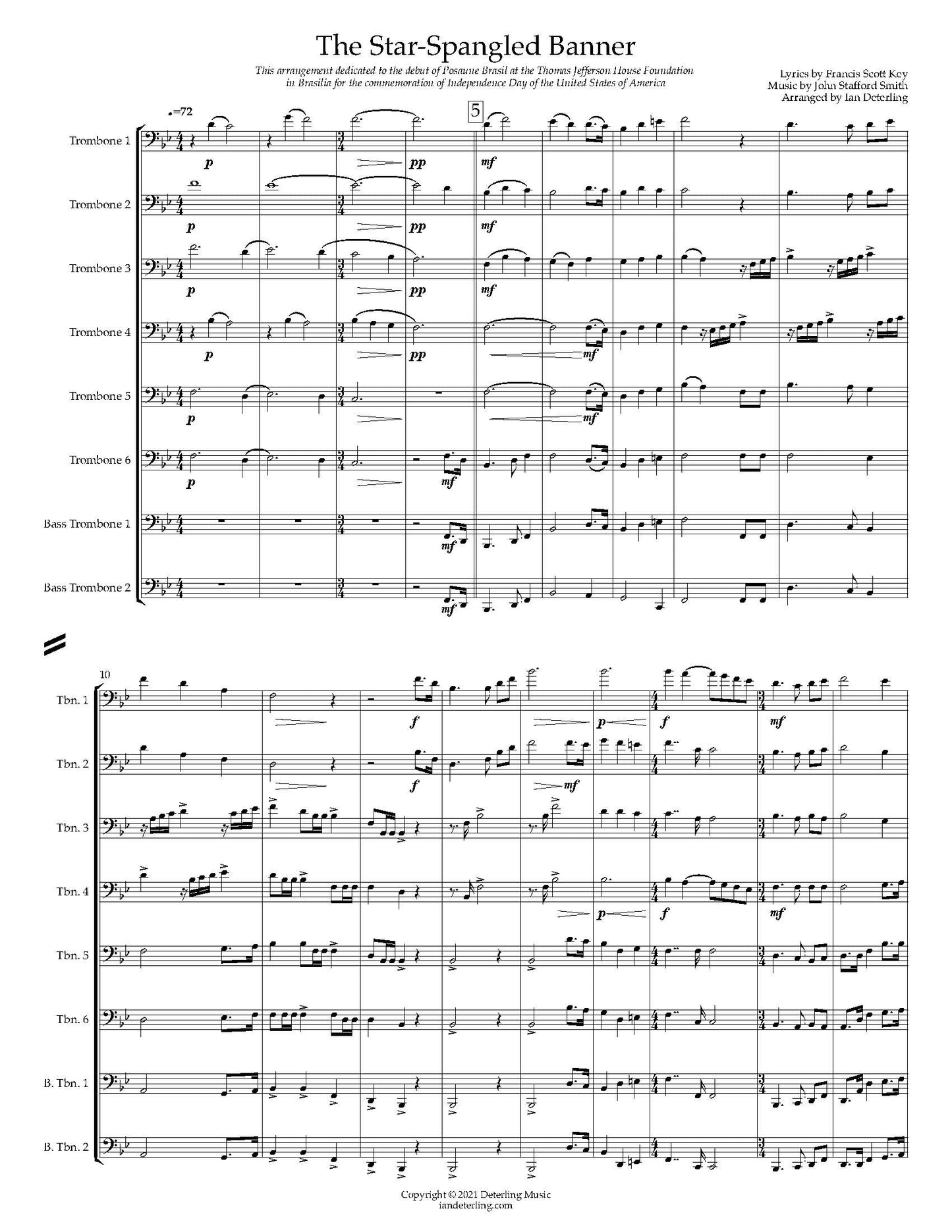 Smith/Deterling: The Star Spangled Banner for Trombone Octet (PDF)